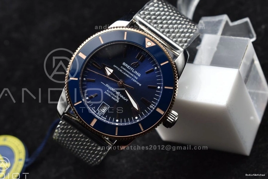 on Bezel A and RG Mesh WaterResistant Dial SuperOcean 1172 Blue BLSF Bezel Bracelet Blue Ceramic 42mm SS II Heritage 0516